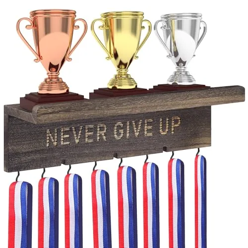Wood Trophy Shelf Race Display Holder Medal Hanger Wooden