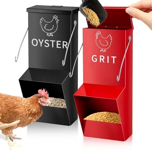 Metal Chicken Oyster Shell and Grit Feeder, Red
