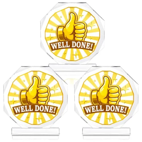 3 Piece Acrylic Award Trophy Plaques, Gold