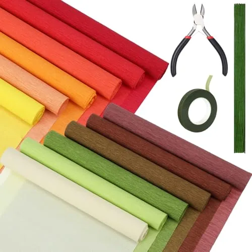 65 Piece Crepe Paper Flower DIY Kits 12 Rolls 10 x 98 Inch Crepe