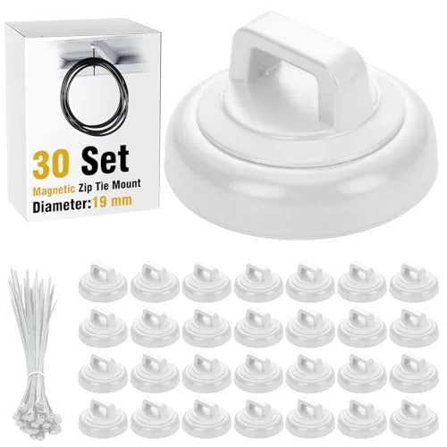 Magnetic Zip Tie Mount and Nylon Cable Ties, White