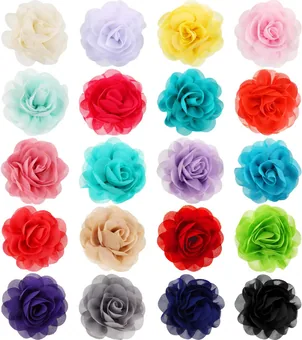 Twenty fabric flower collar accessories arranged in a colour grid