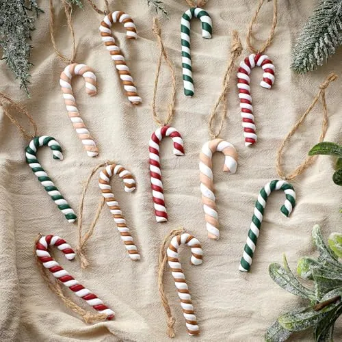 24 Piece Retro Christmas Candy Cane Ornament Neutral Hanging Candy