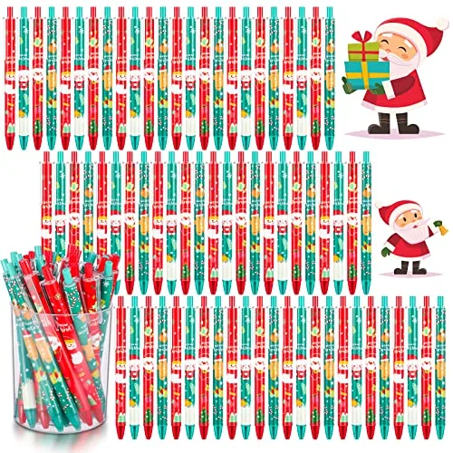 72 Piece Christmas Pens Bulk Cute Red Green Merry Christmas, Multicolour
