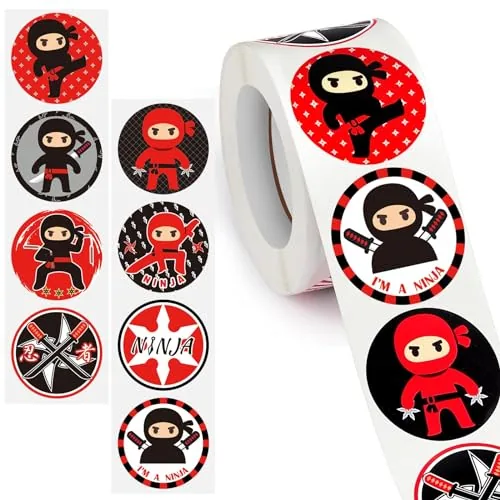 500 Piece Ninja Stickers Ninja Party Favors Warrior Themed Sticker, Red