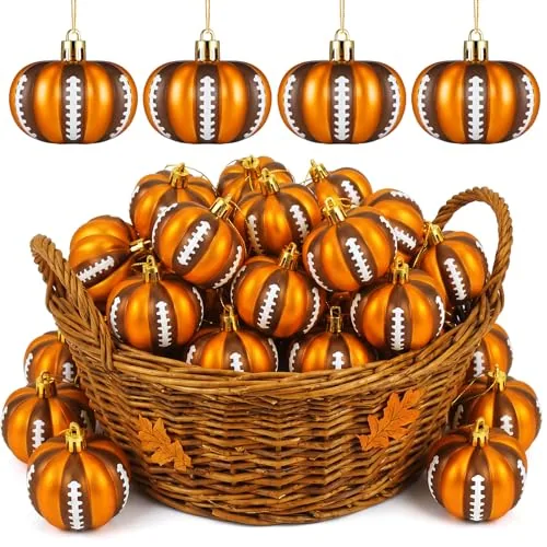 24 Piece Football Pumpkin Ornaments Fall Halloween Party Decor, Orange