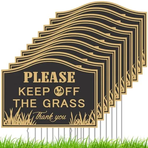 10 Piece Keep off the Grass Signs, Yellow