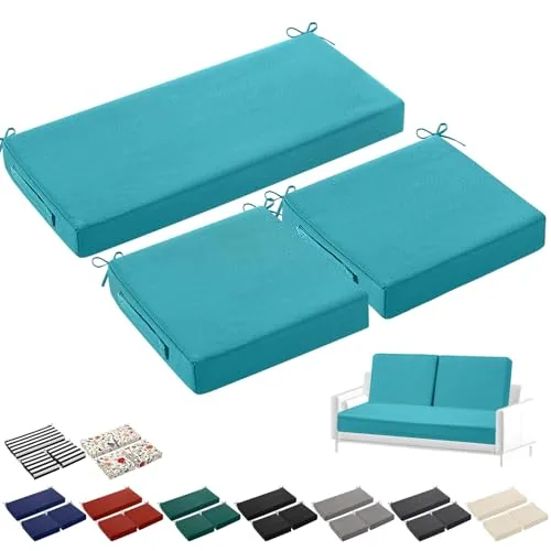 3 Piece Outdoor Chair Cushions Set 44 x 19 Inch Loveseat, Blue