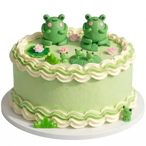 24 Piece Frog Cake Topper Frog Cake Decorations Lotus Flowers, Green