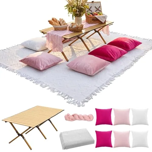 9 Piece Folding Boho Picnic Set, Pink