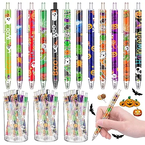 72 Piece Halloween Ballpoint Pen Retractable Gel Ink Pen Halloween, Multicolour