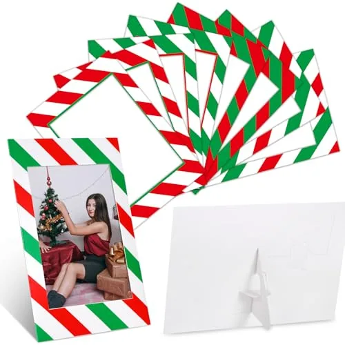 60 Piece Christmas Picture Frame Ornaments 4x6 Paper Photo Frames, Multicolour