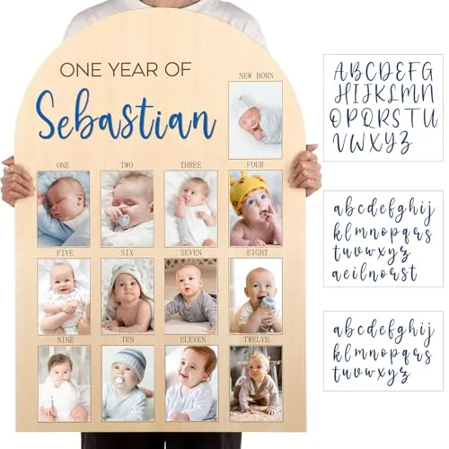 33 x 22 Inch My First Year Photo Board 12 Monthly Picture, Blue