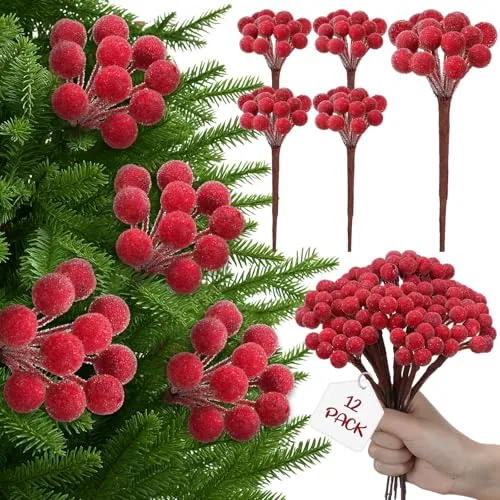Christmas Tree Red Sugared Berry Picks 9 Inch Artificial