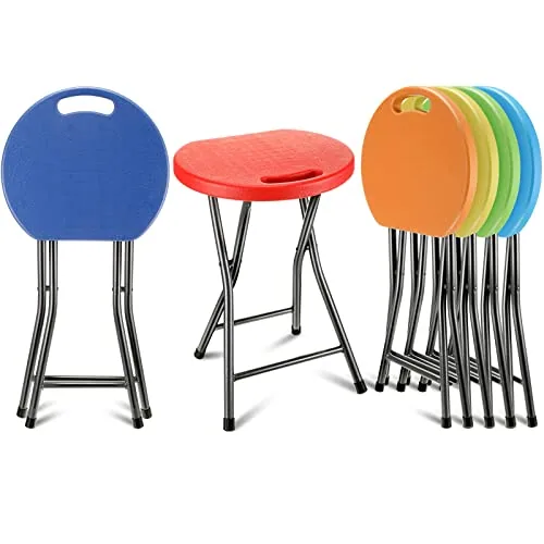 6 Piece Set of 6 Assorted Color Portable Folding Stools 18 Inch