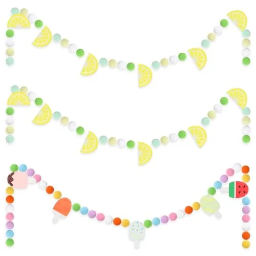 Lemon Garland Decoration 6 ft Felt Summer Garland, Multicolour