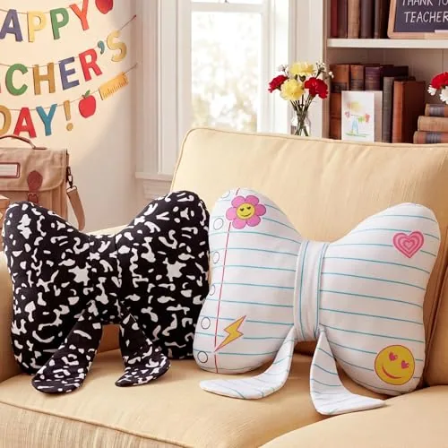 2 Piece Composition Notebook Bow Pillows Back to School, Black