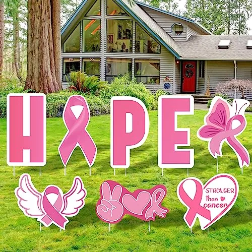 8 Piece Breast Cancer Awareness Yard Sign Outdoor Decorations, Pink