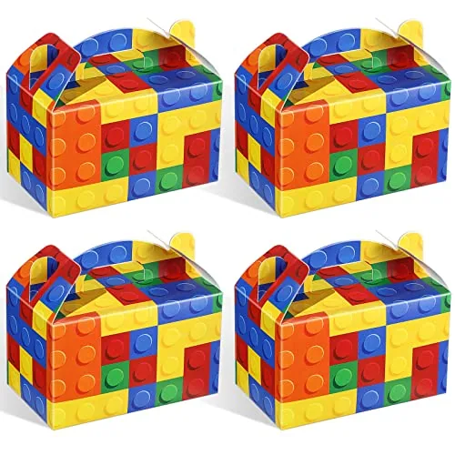 24 Piece Building Blocks Party Treat Boxes Colorful Building Brick, Red