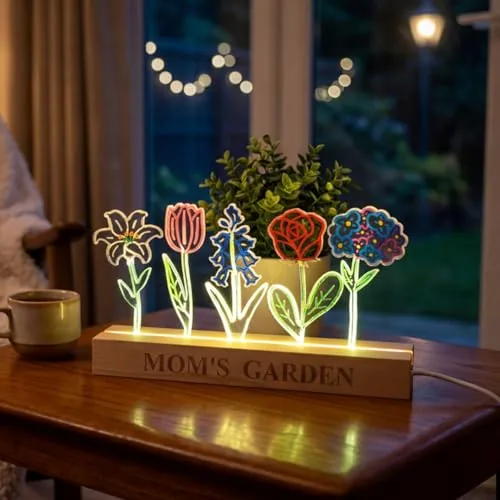 DIY Mom's Garden Birth Flower LED Night Light, Multicolour