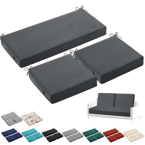 3 Piece Outdoor Chair Cushions Set 44 x 19 Inch Loveseat, Grey