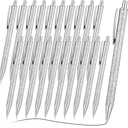 20 Piece Sliver Fancy Glitter Ballpoint Pens, Silver