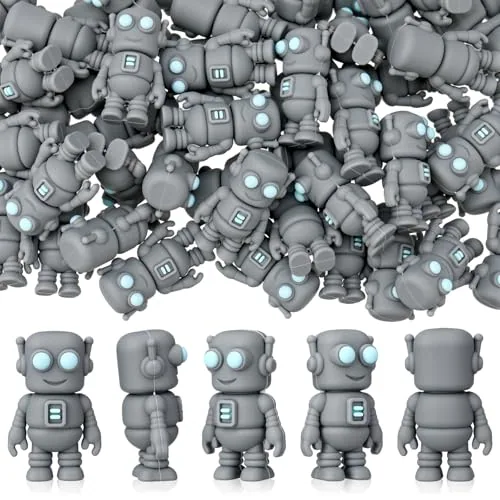50 Piece Mini Rubber Robot Figures Bulk Miniature Robot Figurines, Grey