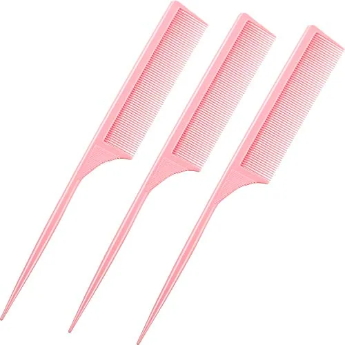 Rat Tail Combs Fine Tooth Parting Tip, Pink