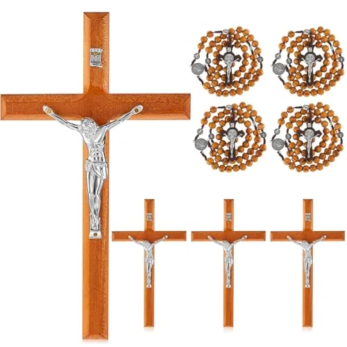 Handmade Crucifix Wall Cross and Wooden Rosary Beads