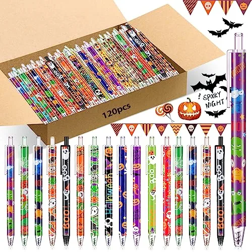 120 Piece Halloween Ballpoint Pen Retractable Gel Ink Pen Ghost, Multicolour