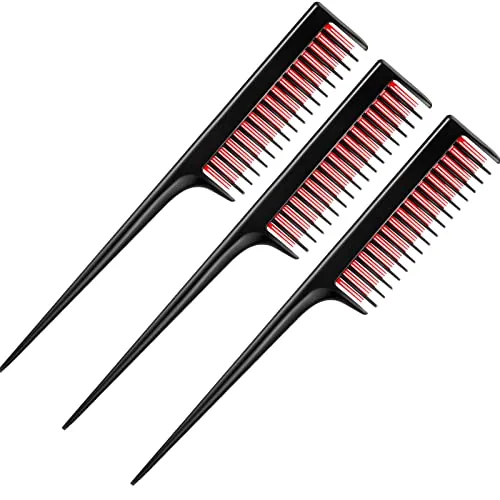 3 Piece 8 Inch Rat Tail Teasing Hair Comb, Black