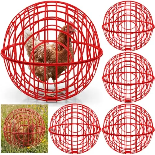 Chicken Ball Cage Movable Mesh Rabbit Coops Plastic, Red