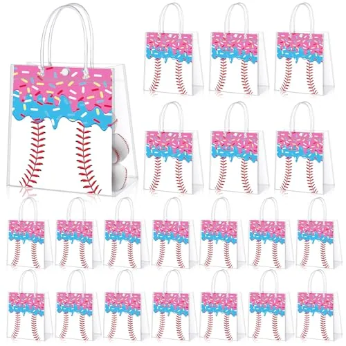 24 Piece Ice Cream Print Baseball Clear PVC Gift Bag, White