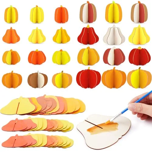 72 Piece DIY 3D Fall Pumpkin Wood Crafts to Paint Unfinished