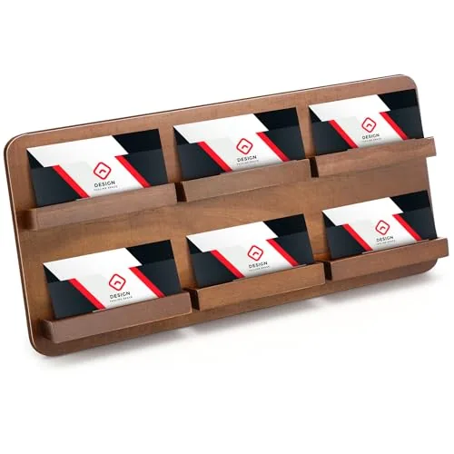 2 Tier Wood Multiple Business Card Holder Desktop 6 Slot, Brown