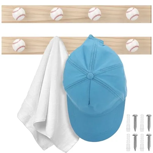 2 Piece Baseball Wall Decor Baseball Coat Hooks Wall Mounted, Blue