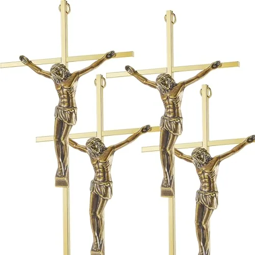 4 Piece Crucifix Wall Cross Catholic Slender Metal Crosses Wall, Gold