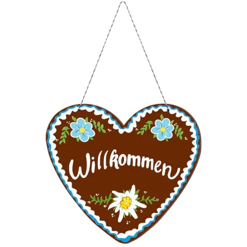 Willkommen Gingerbread Hearts Door Sign Willkommen Wall, Blue