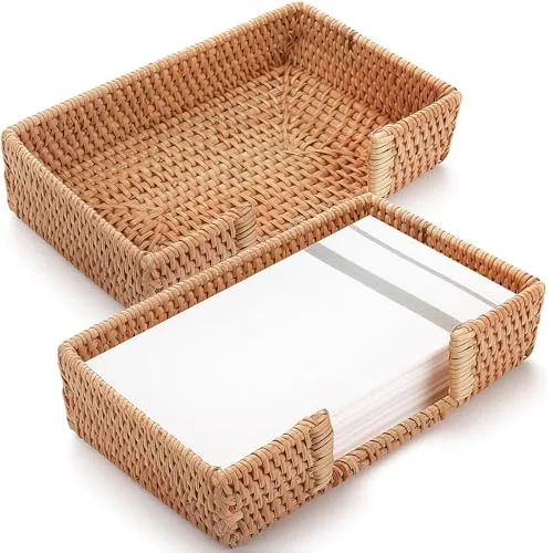 2 Piece Rattan Napkin Holder Woven Guest Towel Holder