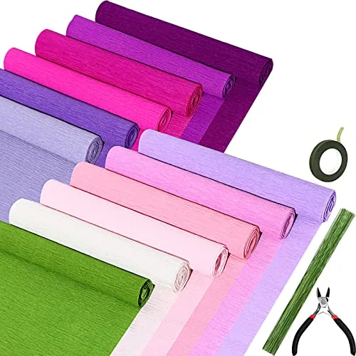 65 Piece Crepe Paper Flower DIY Kits 12 Rolls 10 x 98 Inch Crepe