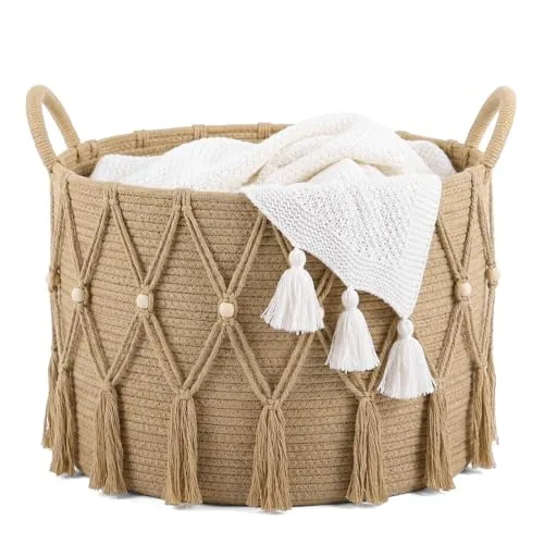 Boho Blanket Basket, Beige