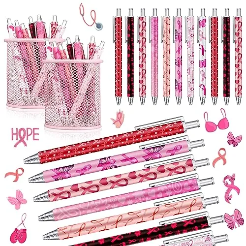 72 Piece Breast Cancer Awareness Pens Bulk Pink Ribbon Ballpoint