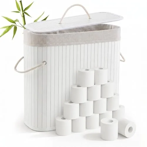 Bamboo Toilet Paper Storage Basket 8 Gallons/30 L Toilet, White
