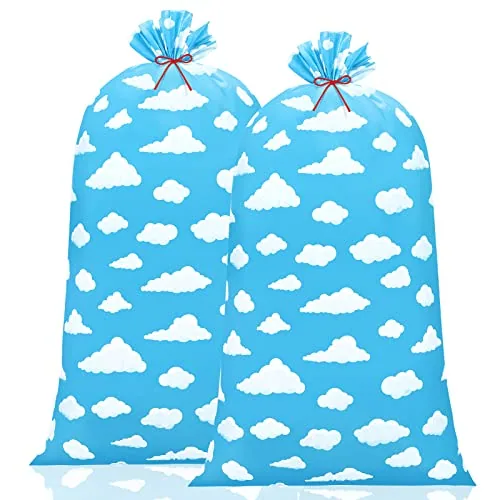 2 Piece 70 Inches Jumbo Gift Bag Extra Large Plastic Baby Shower, Blue