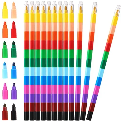 12 Piece Colorful Stacking Crayons Stackable Buildable Crayons, Black