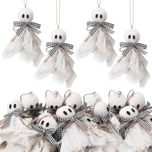 16 Piece Halloween Ghost Hanging Ornaments 4 Inch Small Hanging, White
